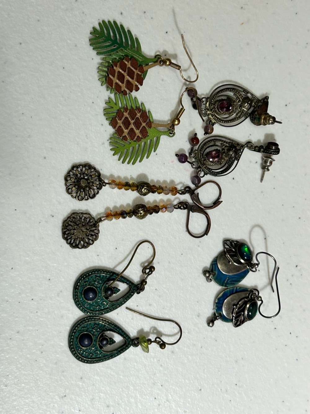 Assorted Women's Green and Brown Boho Pineapple & Teardrop Earrings